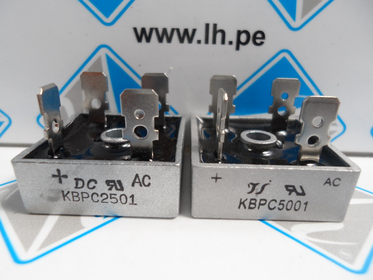KBPC2501          Puente rectificador unifase, 100V, 25A, THT